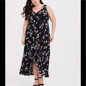 Black Floral Challis Wrap Maxi Dress Plus Size:4
